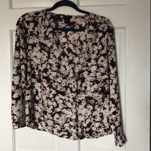 Ann Taylor XS petite maroon & pink floral blouse